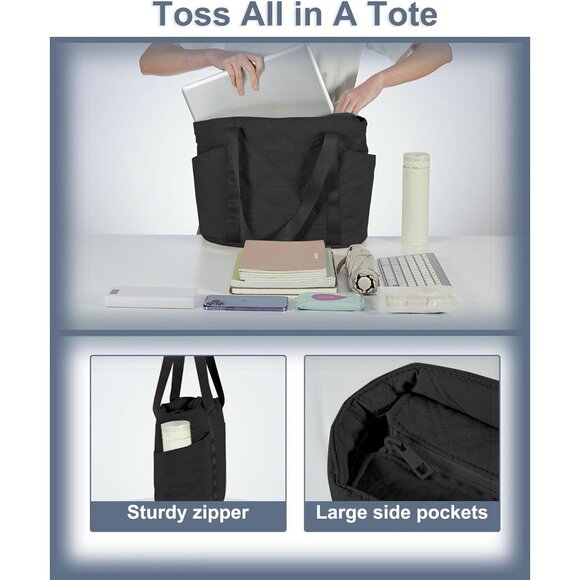 Large Water-Resistant Quilted Tote for Women - Ideal for Work and Travel - Picture 6 of 7